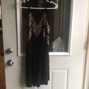 Black dress with coral and gold detail